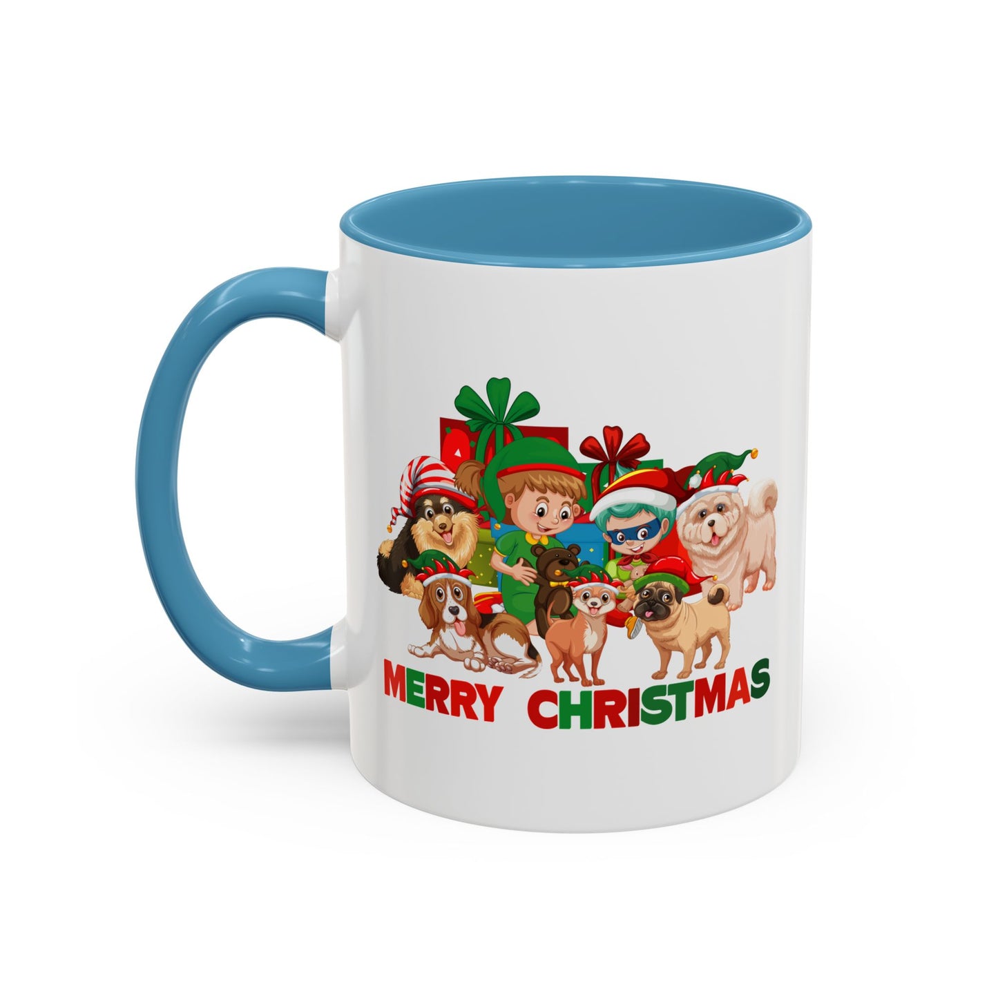 Accent Coffee Mug - Christmas with super kiddo pet friends with text