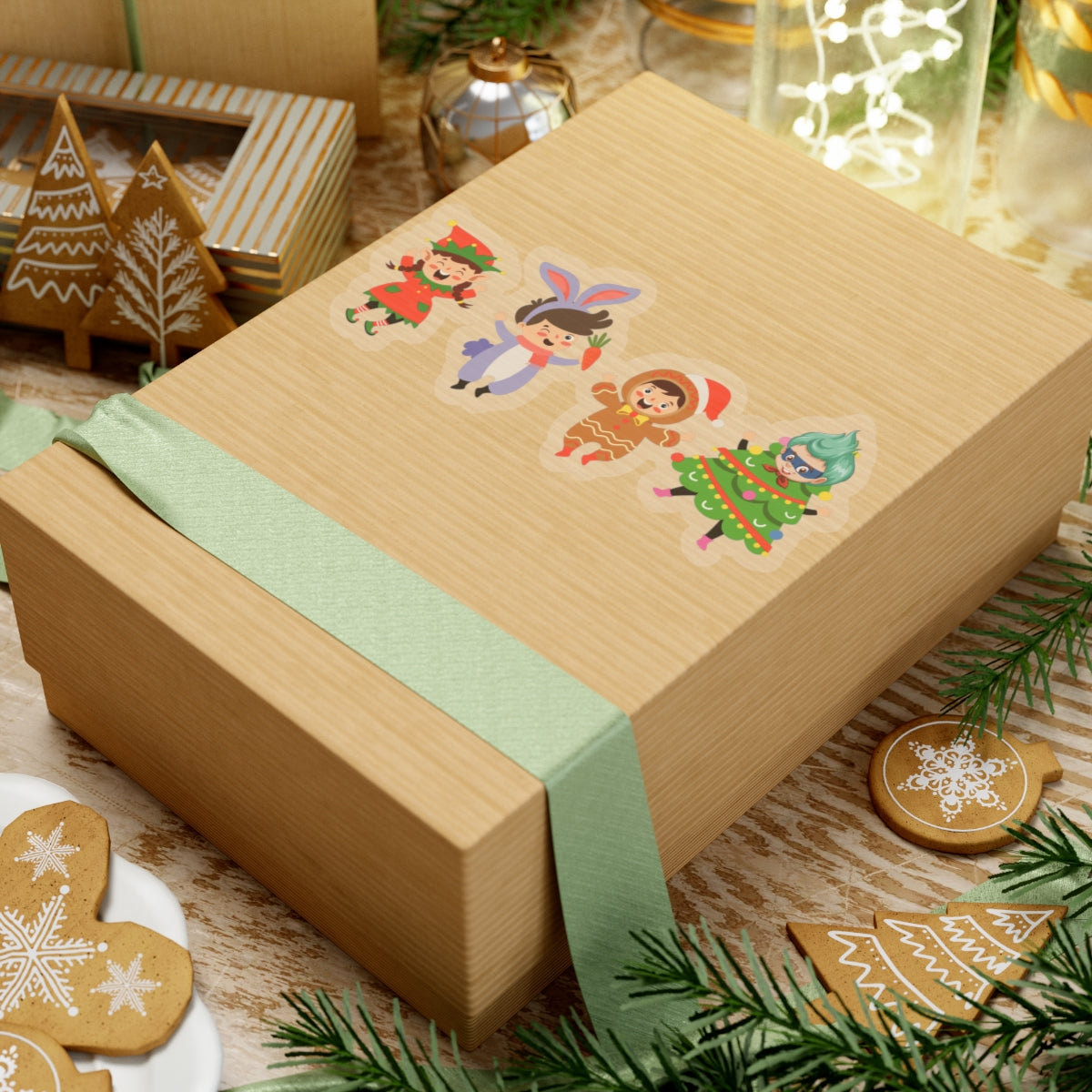 Kiss-Cut Stickers - Super kiddo in christmas tree attire - [[{"value":"Wonderwear Kid"}]]