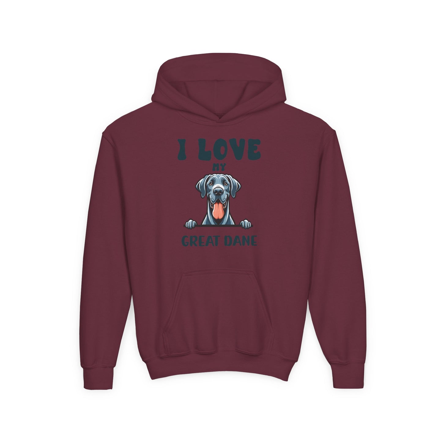 Youth Heavy Blend Hooded Sweatshirt - I love my Great Dane