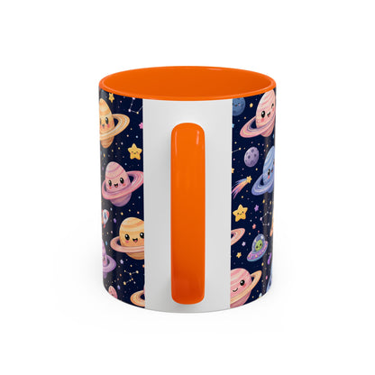 Accent Coffee Mug  (11/15 oz) - Kawaii Saturns in a Starry Space