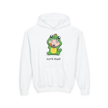 Youth Heavy Blend Hooded Sweatshirt - Green Cute Dino Printify