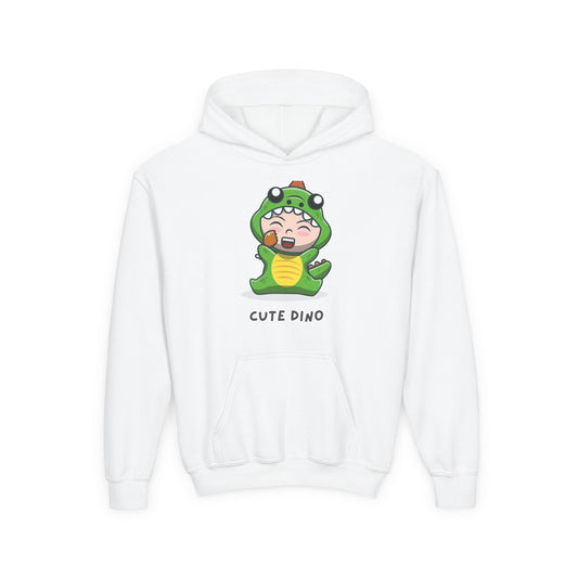Youth Heavy Blend Hooded Sweatshirt - Green Cute Dino