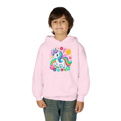 Youth Heavy Blend Hooded Sweatshirt - Unicorn with flowers Printify