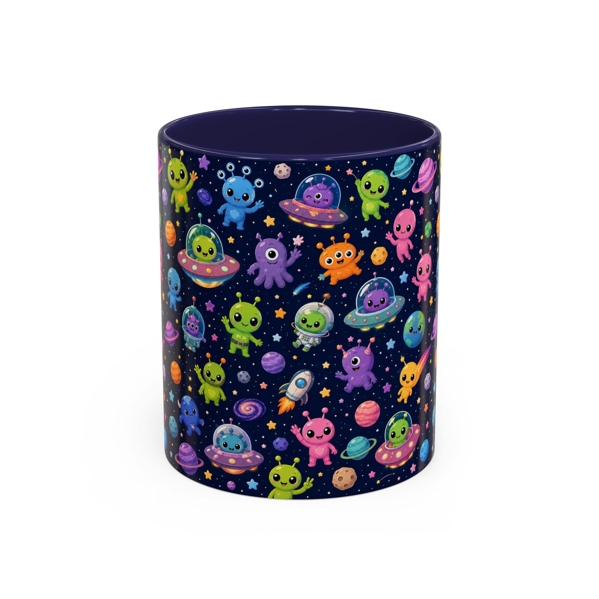 Accent Coffee Mug  (11/15 oz) - Cheerful Cartoon Alien Space