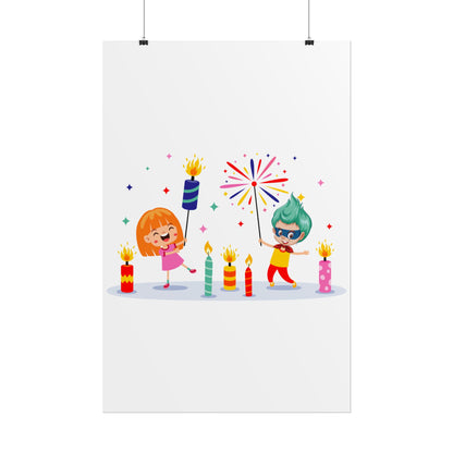 Rolled Posters - Super kiddo lighting fireworks - [[{"value":"Wonderwear Kid"}]]