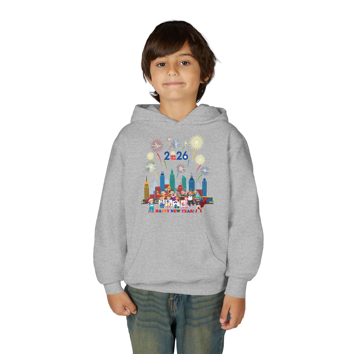Youth Heavy Blend Hooded Sweatshirt - Happy new year with fireworks
