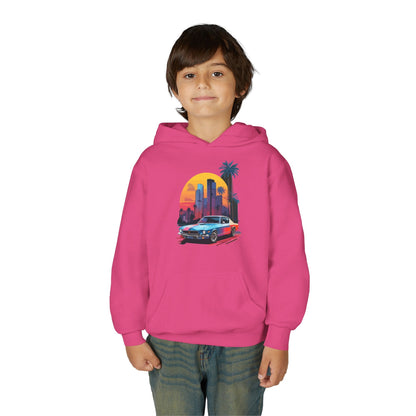Kids Vintage Car Sunset Hoodie Printify