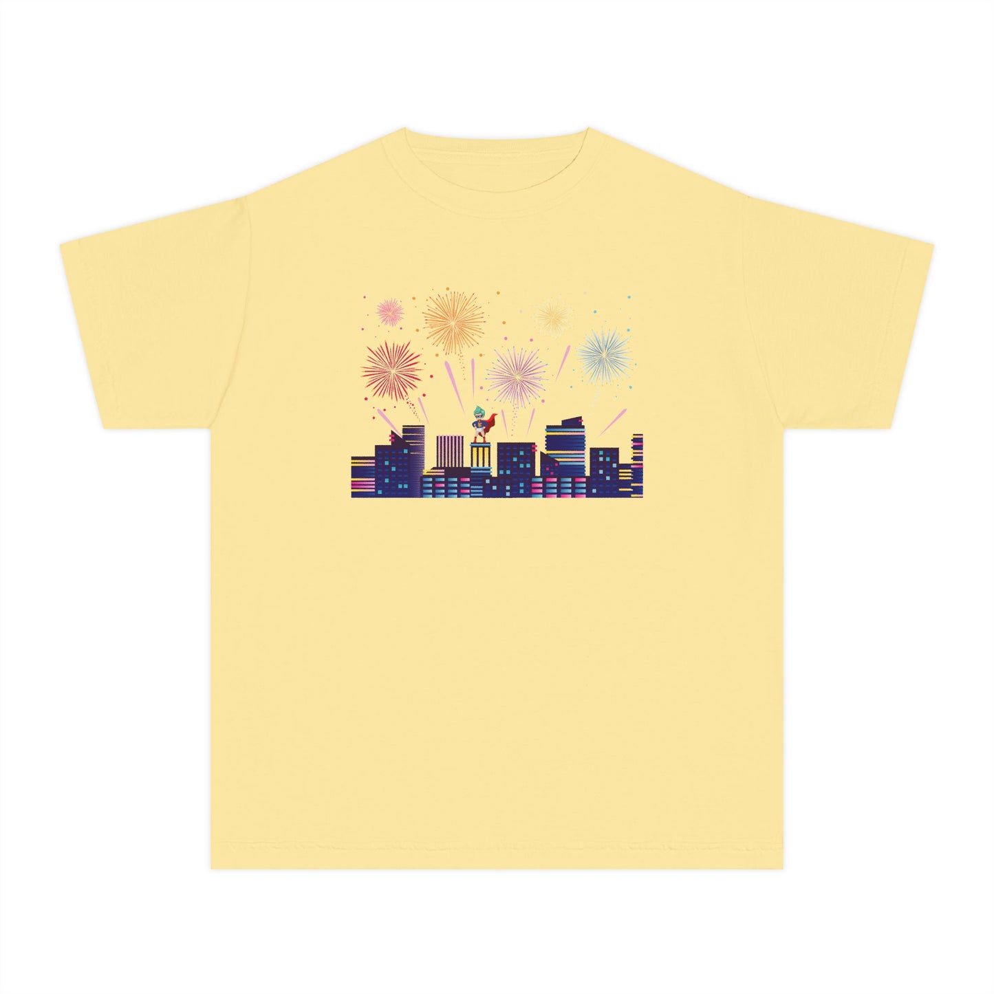 Youth Midweight Tee -  Super kiddo with fireworks