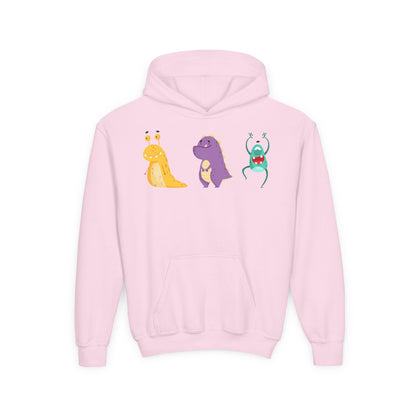 Youth Heavy Blend Hooded Sweatshirt - Colorful monsters Printify