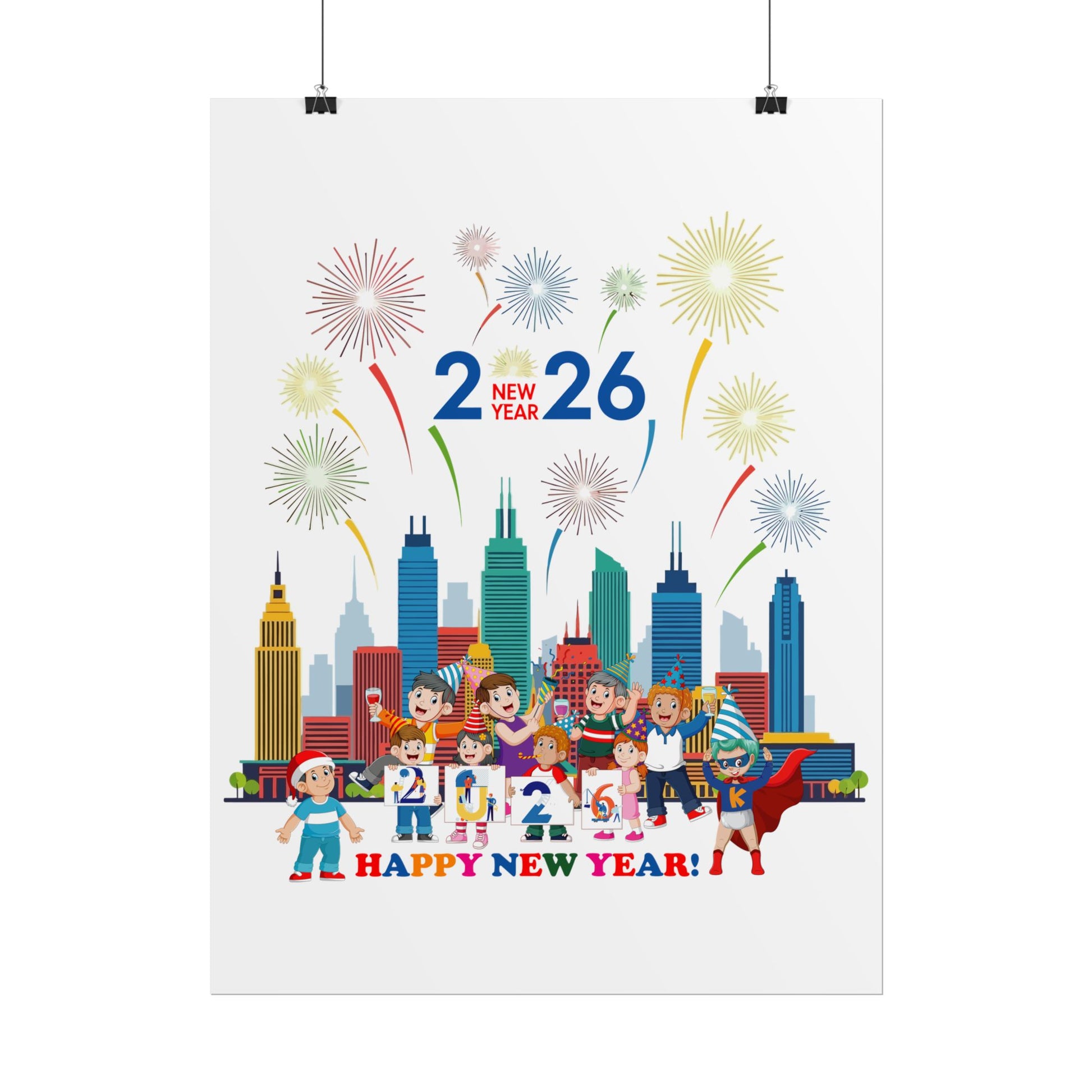Rolled Posters - Happy new year with fireworks - [[{"value":"Wonderwear Kid"}]]