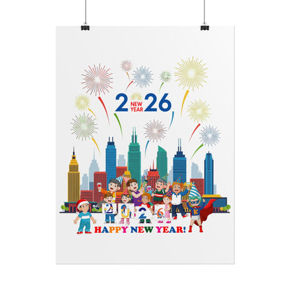 Rolled Posters - Happy new year with fireworks - [[{"value":"Wonderwear Kid"}]]