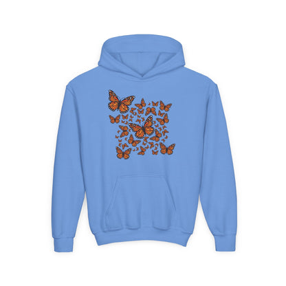 Youth Heavy Blend Hooded Sweatshirt -  Monarch butterflies Printify