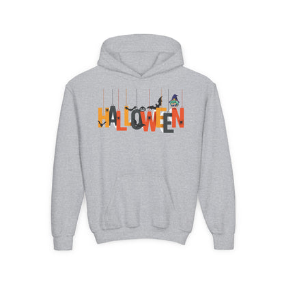Youth Heavy Blend Hooded Sweatshirt - Holloween hanging letters Printify