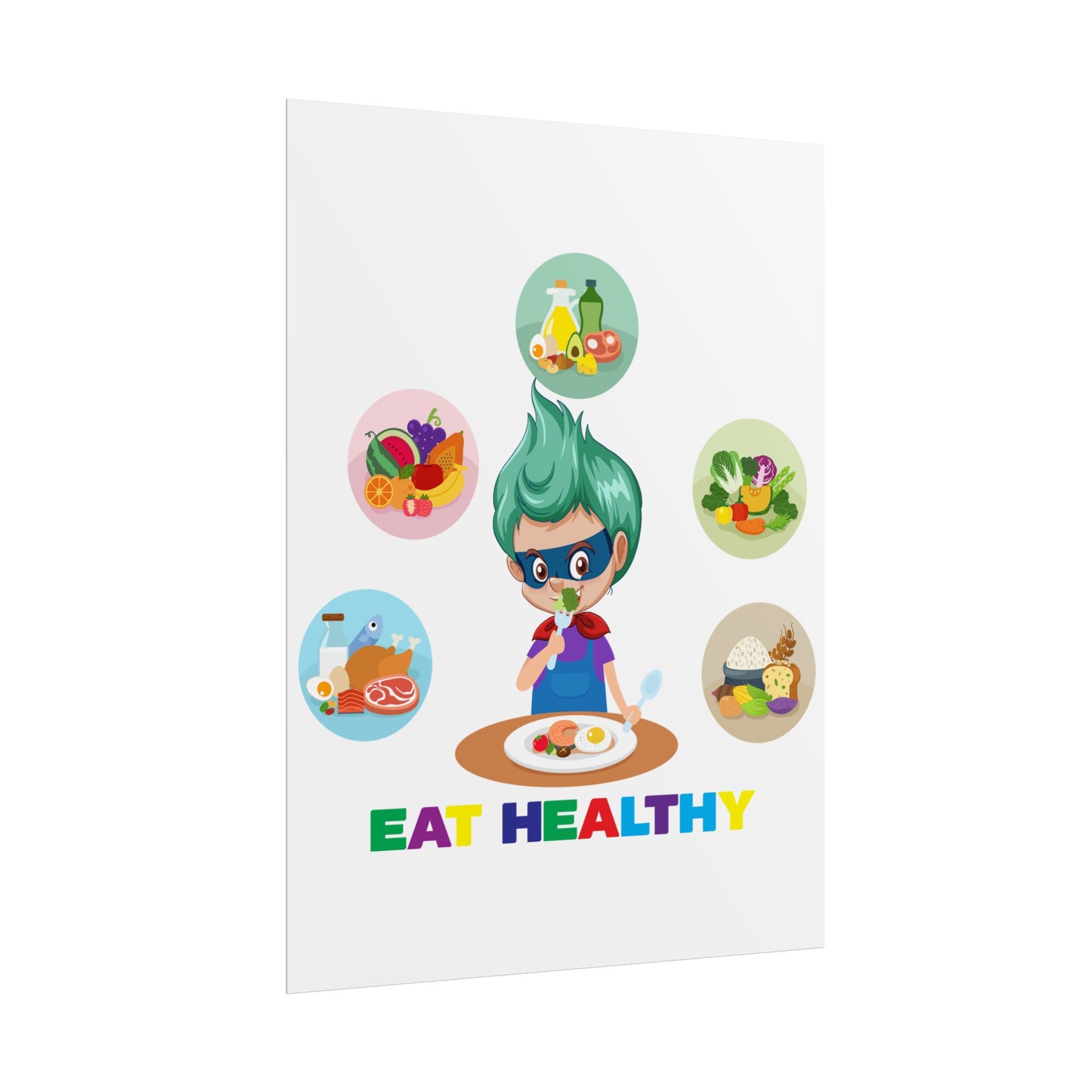 Rolled Posters - Supper kiddo showing healthy food to eat - [[{"value":"Wonderwear Kid"}]]
