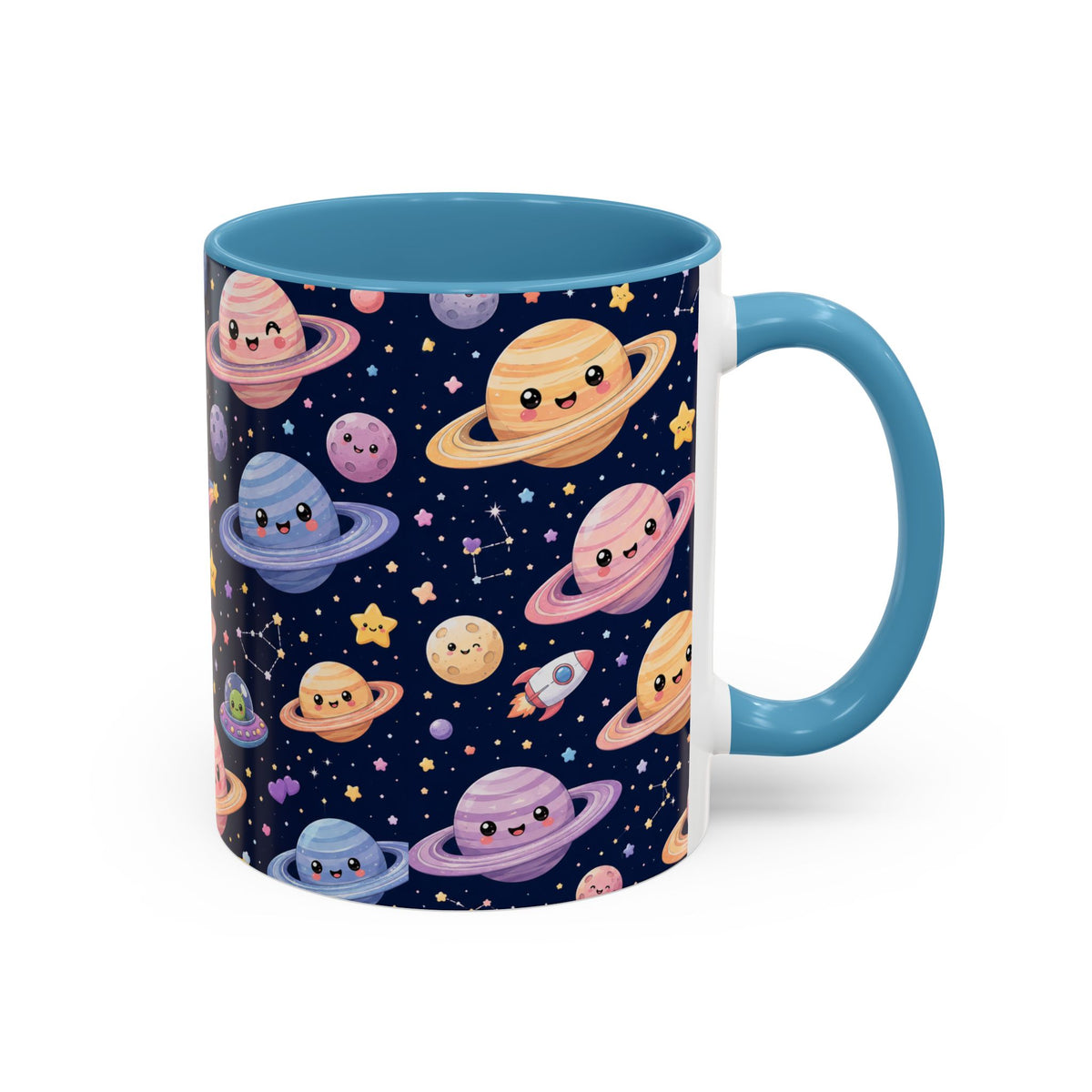 Accent Coffee Mug  (11/15 oz) - Kawaii Saturns in a Starry Space