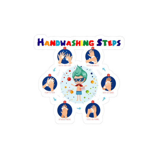 Halloween Kiss-Cut Vinyl Decals – Super kiddo how to wash hand properly - [[{"value":"Wonderwear Kid"}]]