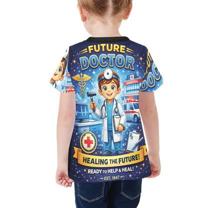 Little Kids' All Over Print Crew Neck T-Shirt - Proud to Serve - Young Patriot - Future Doctor
