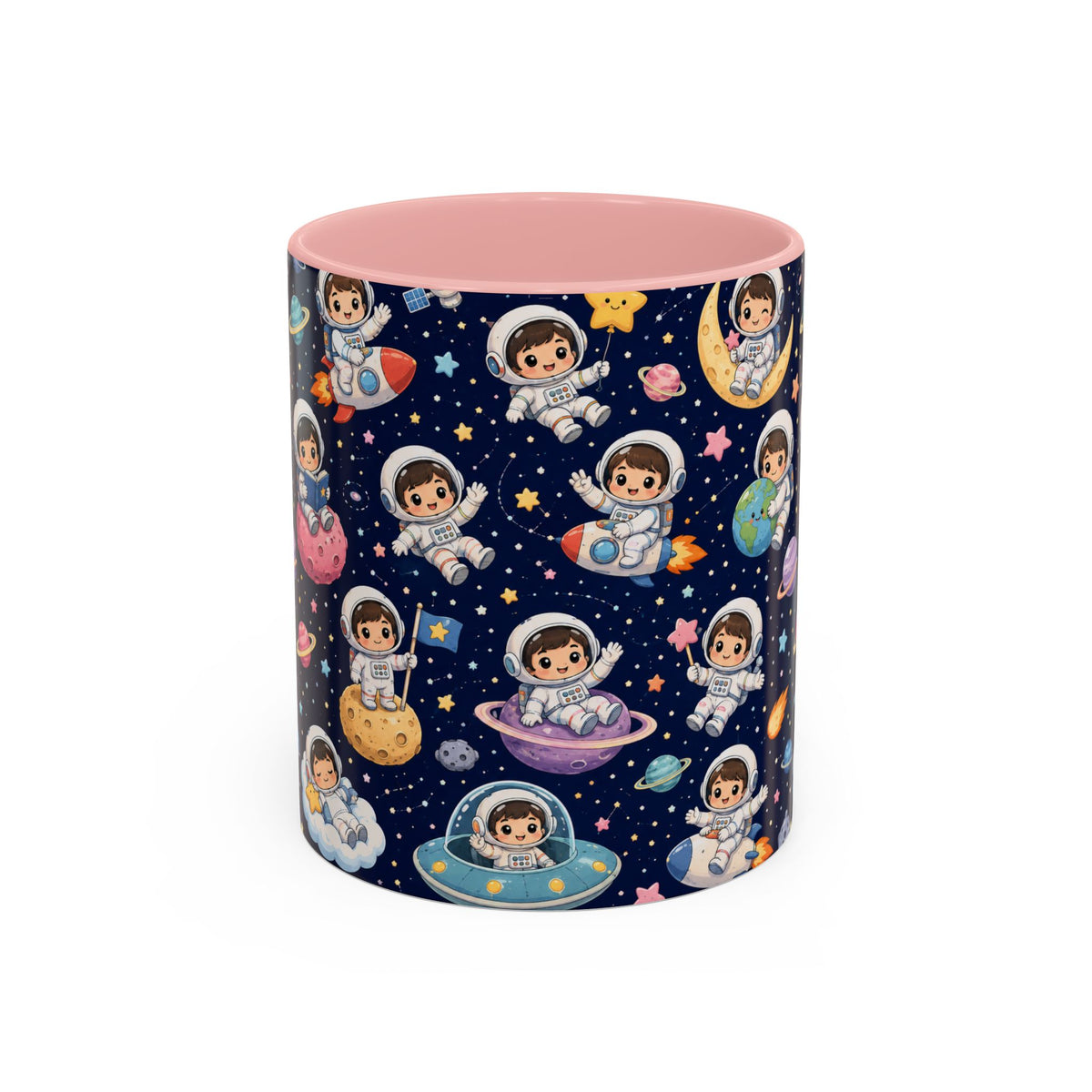 Accent Coffee Mug  (11/15 oz) - Kawaii Astronauts in a Starry Space Adventure