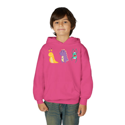 Youth Heavy Blend Hooded Sweatshirt - Colorful monsters Printify