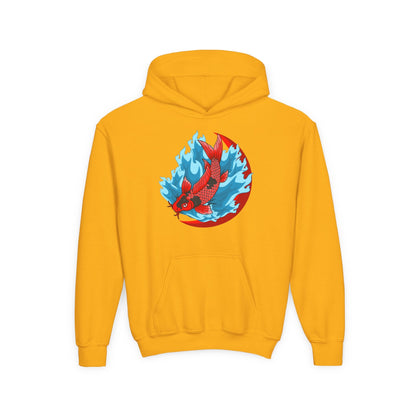 Youth Heavy Blend Hooded Sweatshirt - Red koi Printify