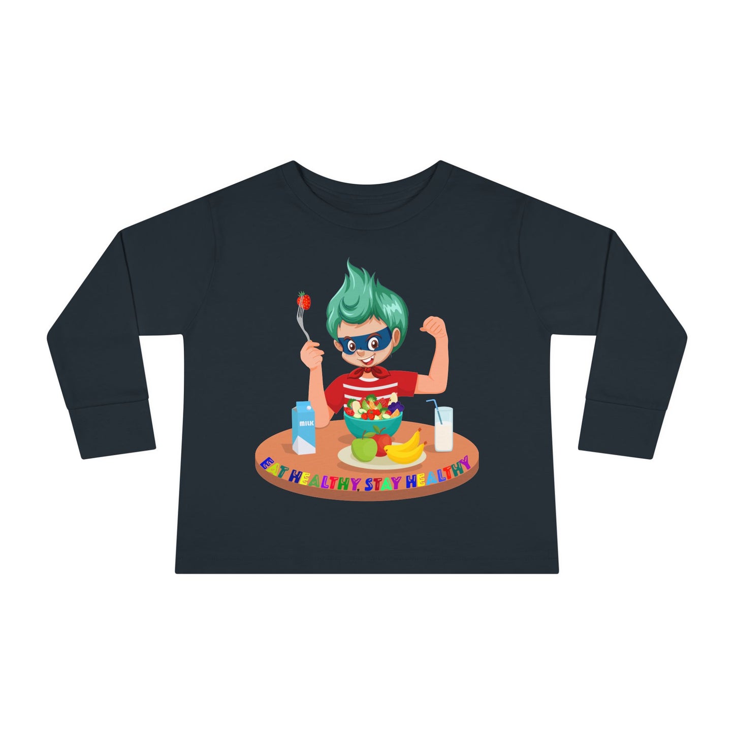 Toddler Long Sleeve Tee - super kiddo eating healthy food - [[{"value":"Wonderwear Kid"}]]