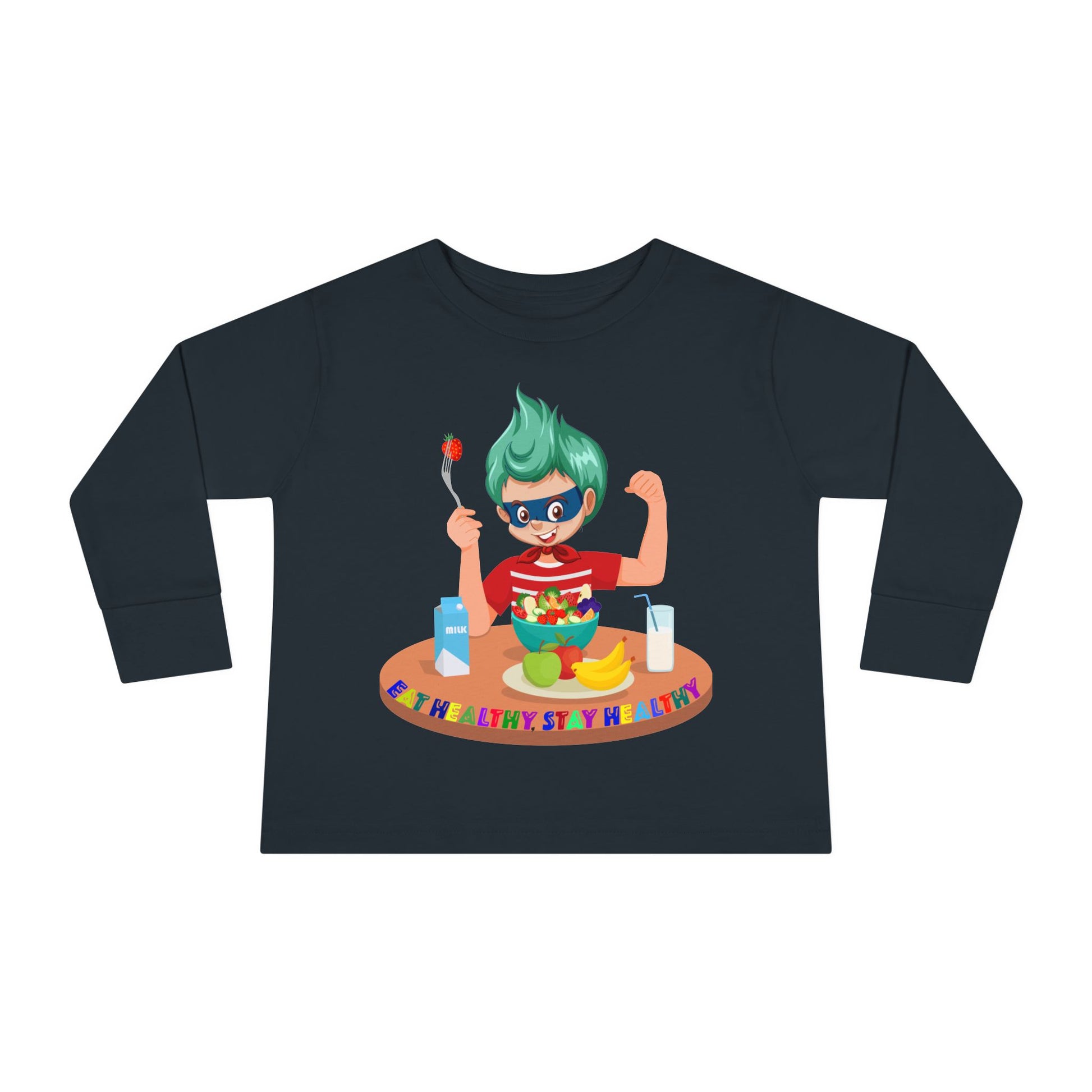 Toddler Long Sleeve Tee - super kiddo eating healthy food - [[{"value":"Wonderwear Kid"}]]