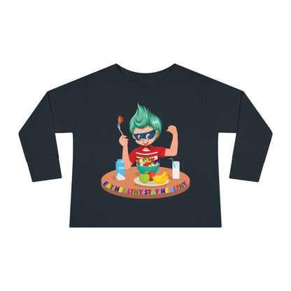 Toddler Long Sleeve Tee - super kiddo eating healthy food - [[{"value":"Wonderwear Kid"}]]