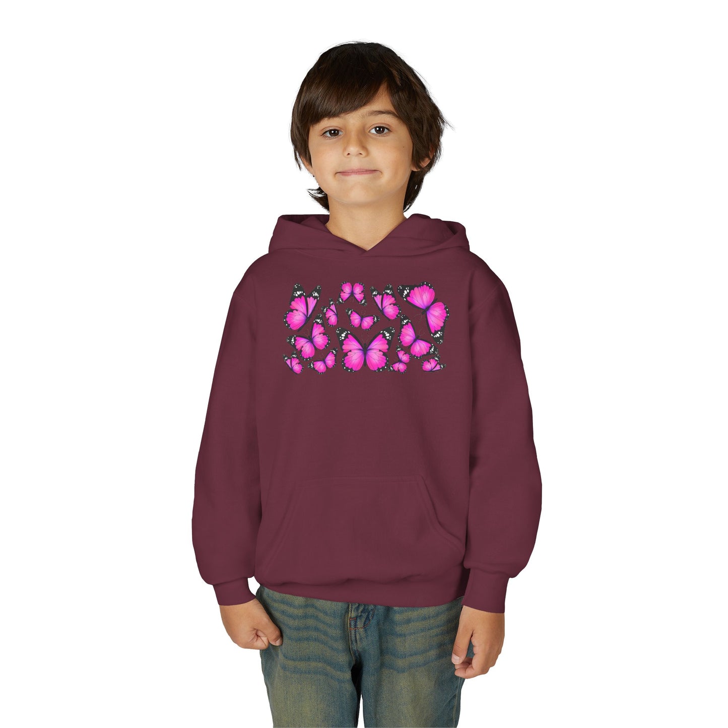 Youth Heavy Blend Hooded Sweatshirt -  Beautiful purple monarch