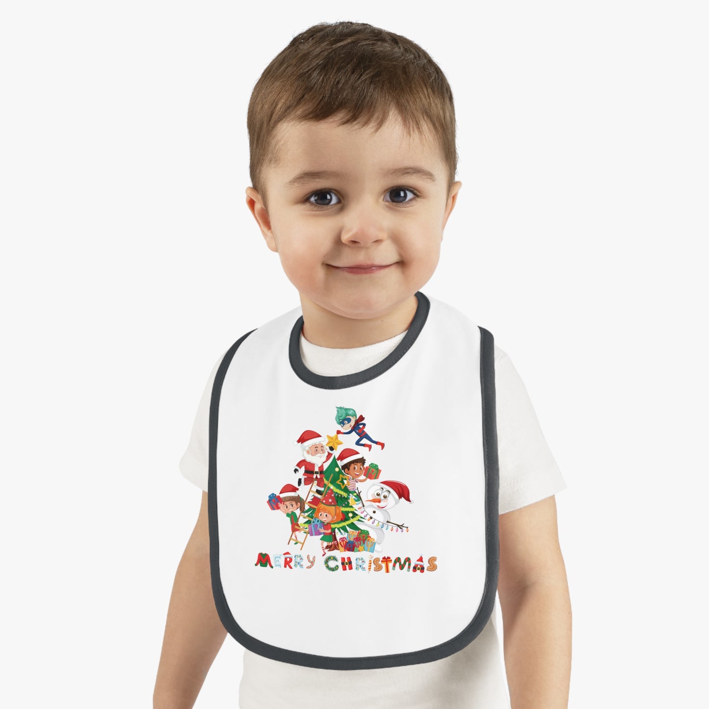 Baby Bib - Super kiddo making christmas tree with text