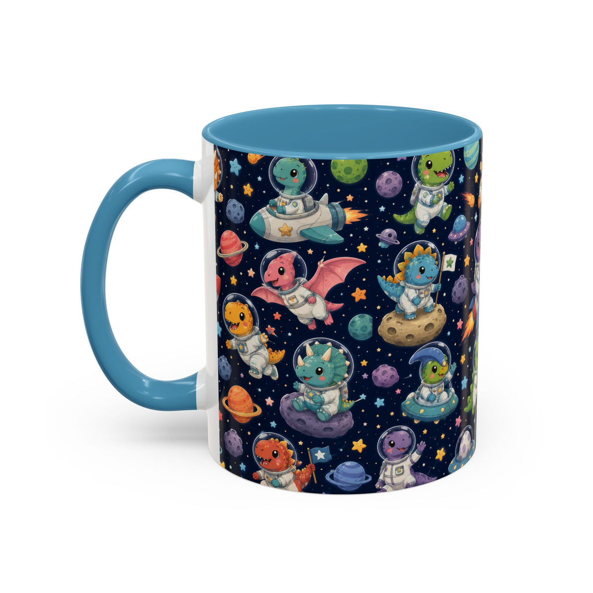 Accent Coffee Mug (11/15 oz) - Cute Dinosaur Astronaut Space
