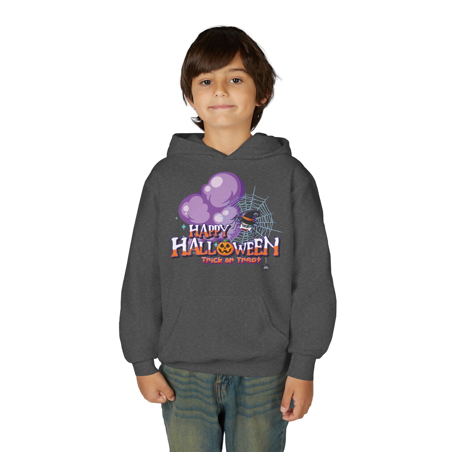 Youth Heavy Blend Hooded Sweatshirt - Happy holloween - spider kiddo