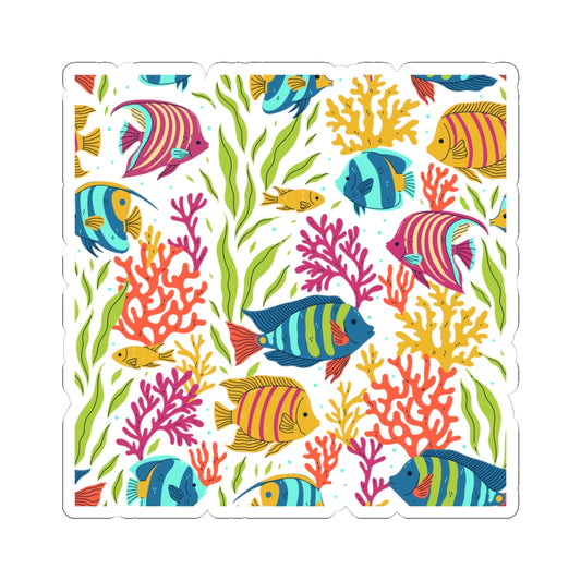 Kiss-Cut Vinyl Decals - Colorful tropical corals and fishes Printify