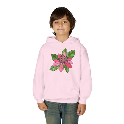 Youth Heavy Blend Hooded Sweatshirt -  Pink flower Printify