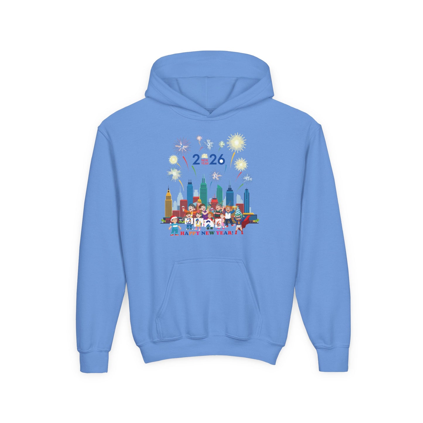 Youth Heavy Blend Hooded Sweatshirt - Happy new year with fireworks