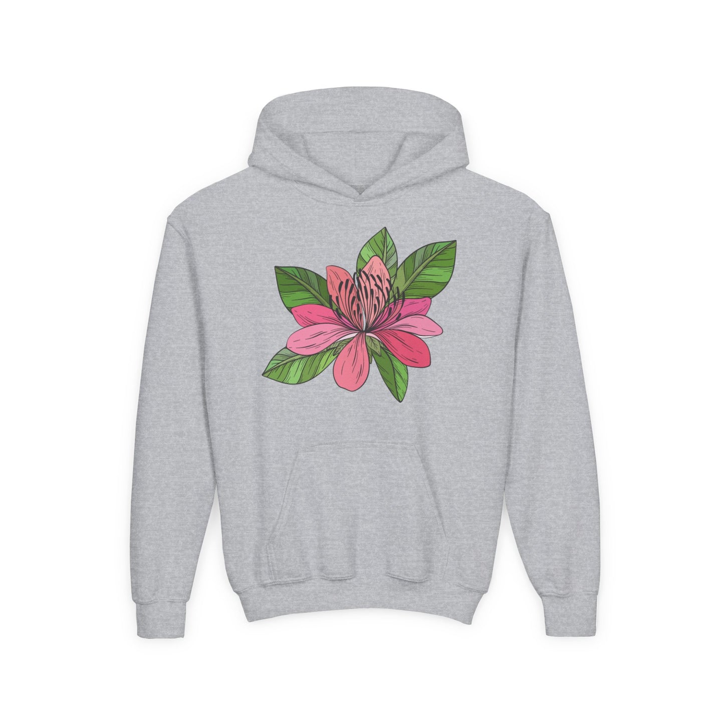 Youth Heavy Blend Hooded Sweatshirt -  Pink flower