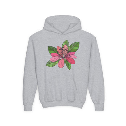 Youth Heavy Blend Hooded Sweatshirt -  Pink flower Printify