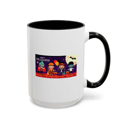Accent Coffee Mug - Super kiddo with friends on holloween - [[{"value":"Wonderwear Kid"}]]