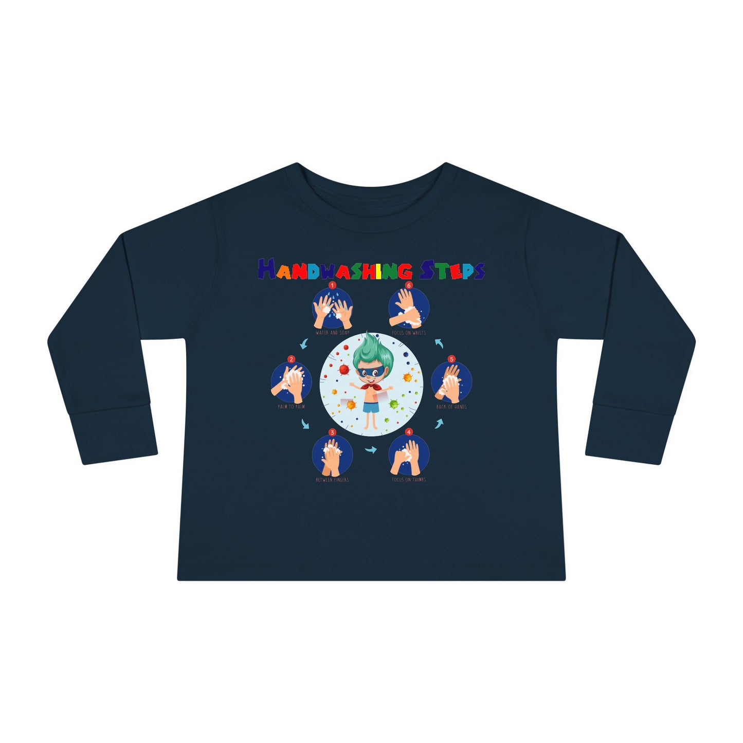 Toddler Long Sleeve Tee - Super kiddo how to wash hand properly - [[{"value":"Wonderwear Kid"}]]