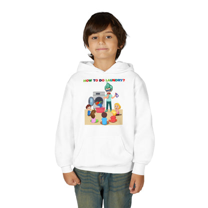 Youth Heavy Blend Hooded Sweatshirt - super kiddo teaching laundry - [[{"value":"Wonderwear Kid"}]]