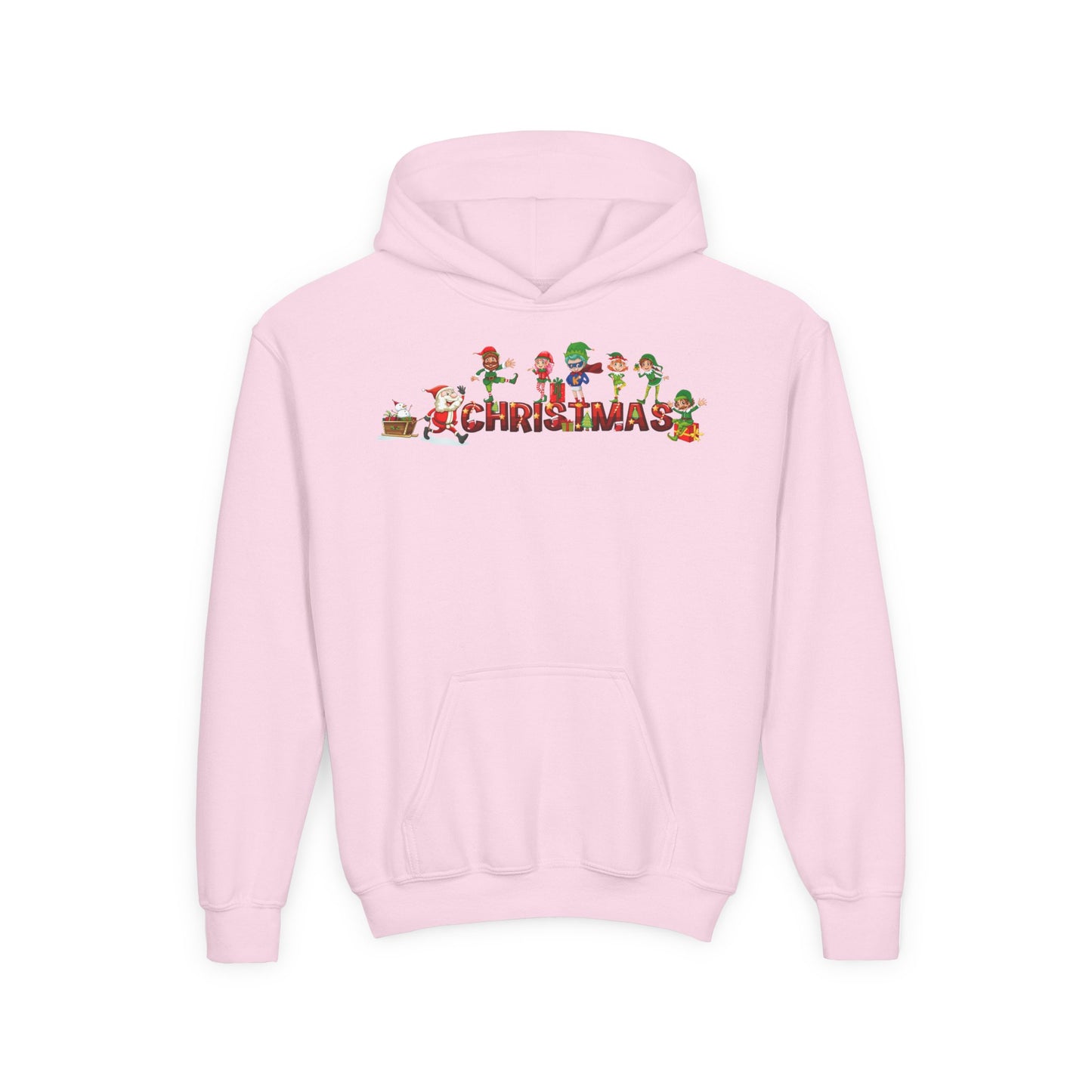 Youth Heavy Blend Hooded Sweatshirt - Christmas with santa claus and friends