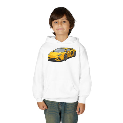 Youth Heavy Blend Hooded Sweatshirt - Yellow super car Printify