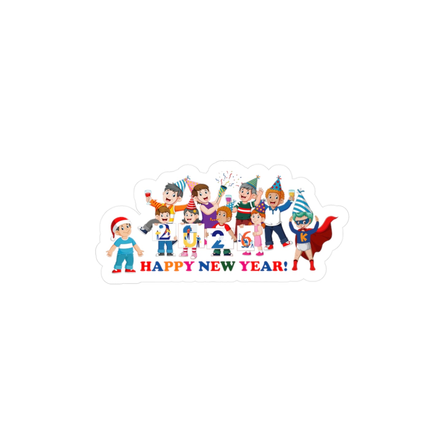 Christmas Kiss-Cut Vinyl Decals – Happy new year from super kiddo - [[{"value":"Wonderwear Kid"}]]