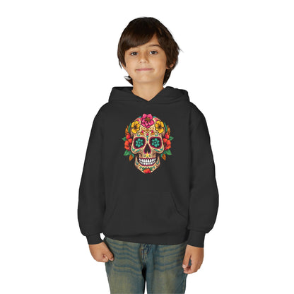 Youth Heavy Blend Hooded Sweatshirt - Colorful Skull Floral Printify