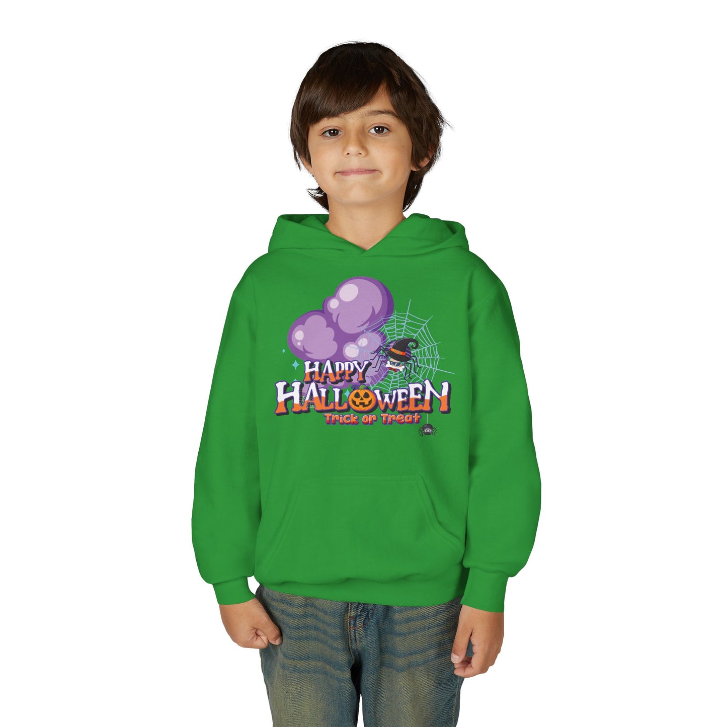 Youth Heavy Blend Hooded Sweatshirt - Happy holloween - spider kiddo