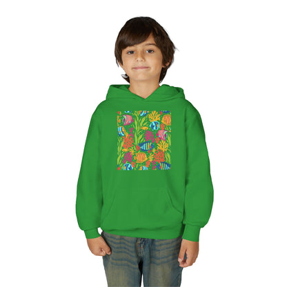 Youth Heavy Blend Hooded Sweatshirt - Colorful tropical corals Printify