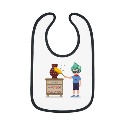 Baby Bib - Super kiddo cleaning a vase - [[{"value":"Wonderwear Kid"}]]