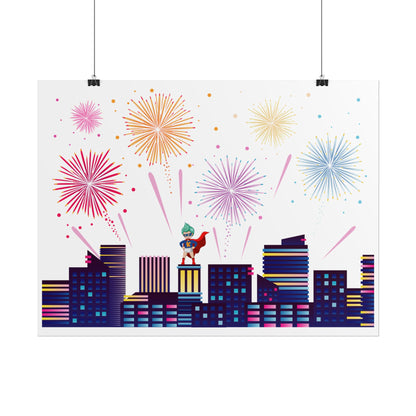 Rolled Posters - Super kiddo with fireworks - [[{"value":"Wonderwear Kid"}]]