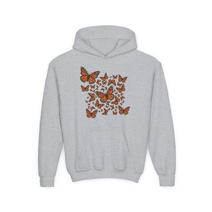 Youth Heavy Blend Hooded Sweatshirt -  Monarch butterflies Printify