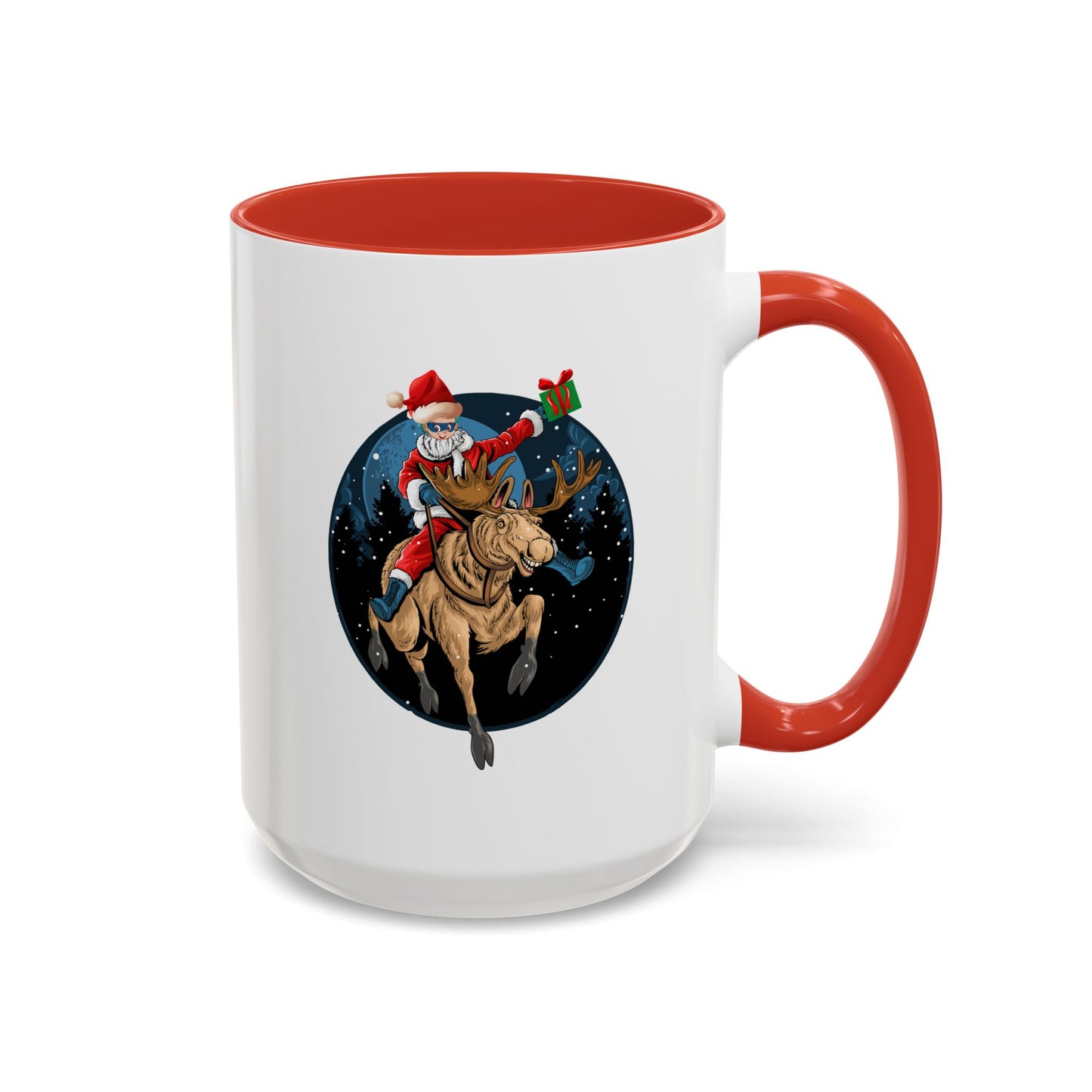 Accent Coffee Mug - Super kiddo riding a reindeer