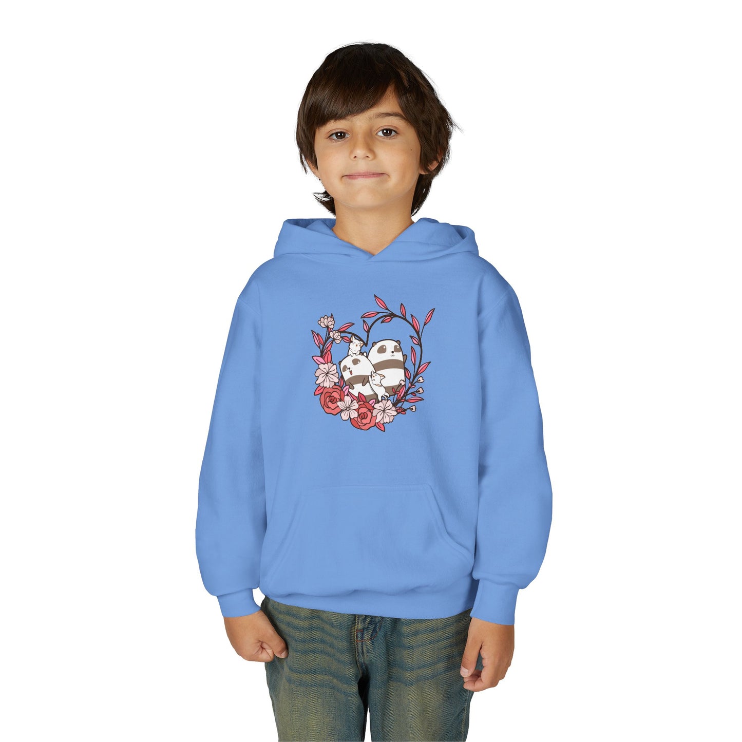 Youth Heavy Blend Hooded Sweatshirt - Panda and cat love